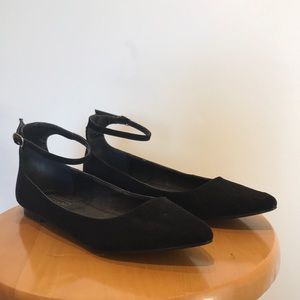 Velvet Black Ankle Strap Flats